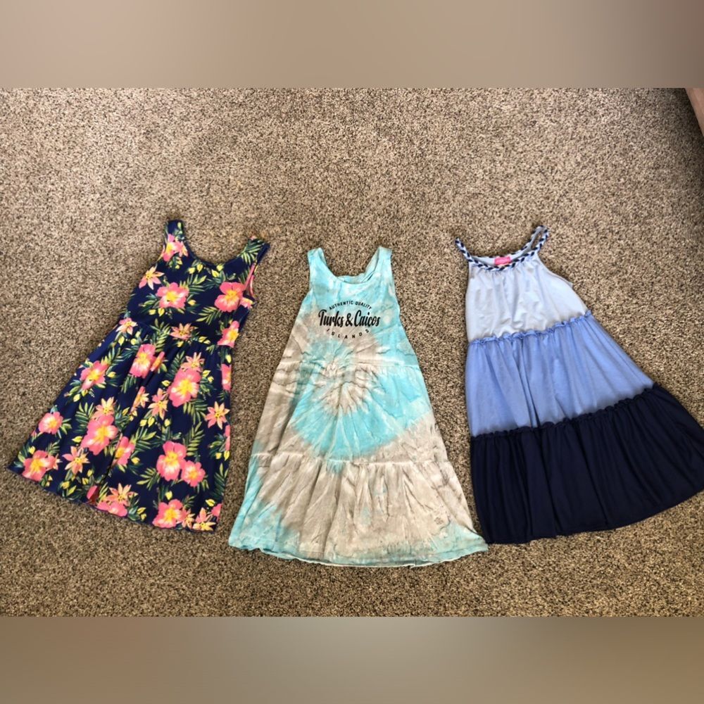 Girl’s Dress Lot Summer Sleeveless Floral Beach Colorblock 3 Dresses Size M L